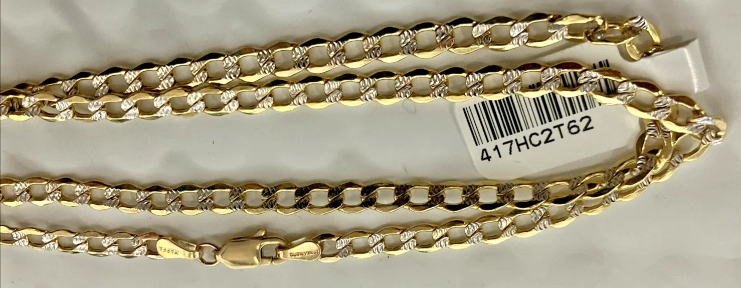 10kt Real Gold Curb Link Two-Tone Chain SemiSolid 6.2grams 4mm 22” Brand NWT 10K