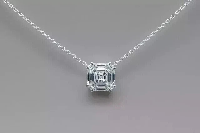 1Ct Asscher Cut Moissanite Solitaire Pendant 14K White Gold Plated