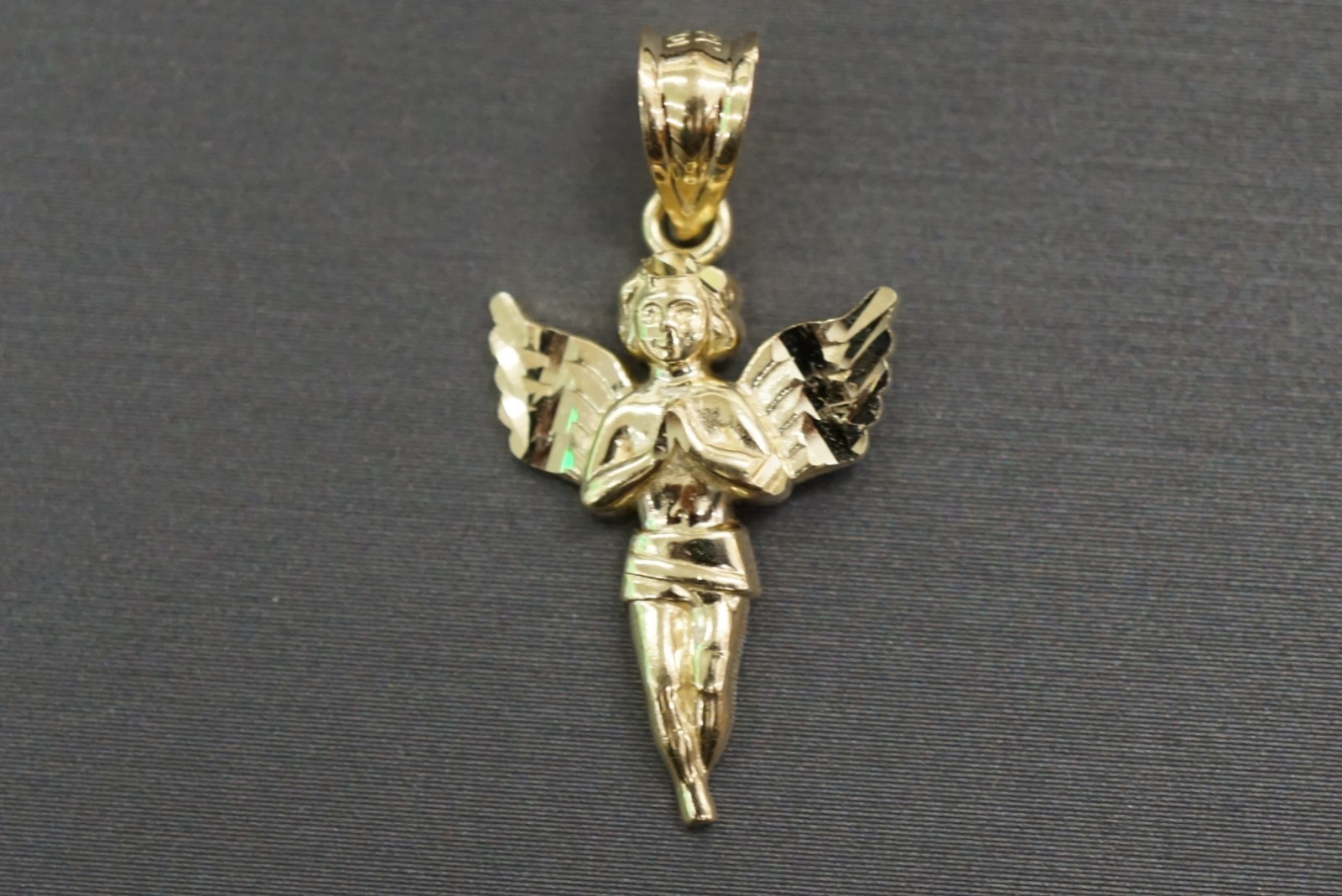 Real 10K Solid Yellow Gold Diamond Cut 1″ Praying Angel Charm Pendant.