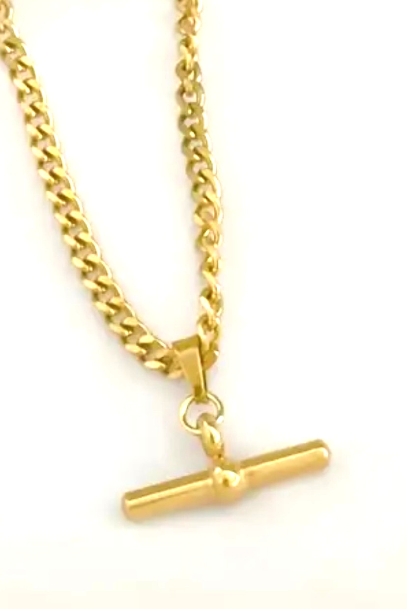 Necklace Chain 18ct Gold Tone T-Bar Figaro Quality Unisex Non Tarnish