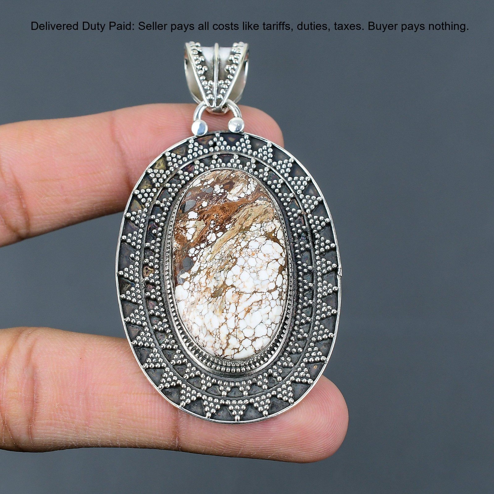 Sterling Silver Wild Horse Magnesite Stone Birthday Vintage Anniversary Pendant