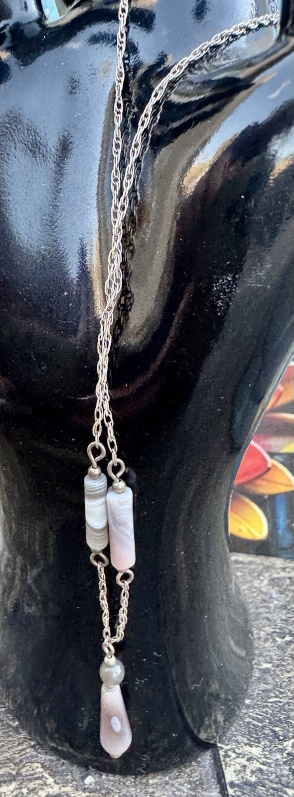 Sterling Silver 925 Muted Earth-tone Y Drop Agate Layered Stones / 18” Necklace