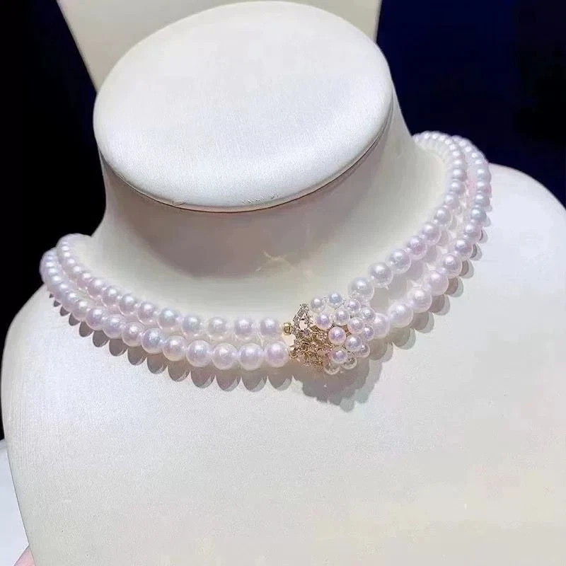 gorgeous two strands 8-9mm south sea white pear necklace 18″19″