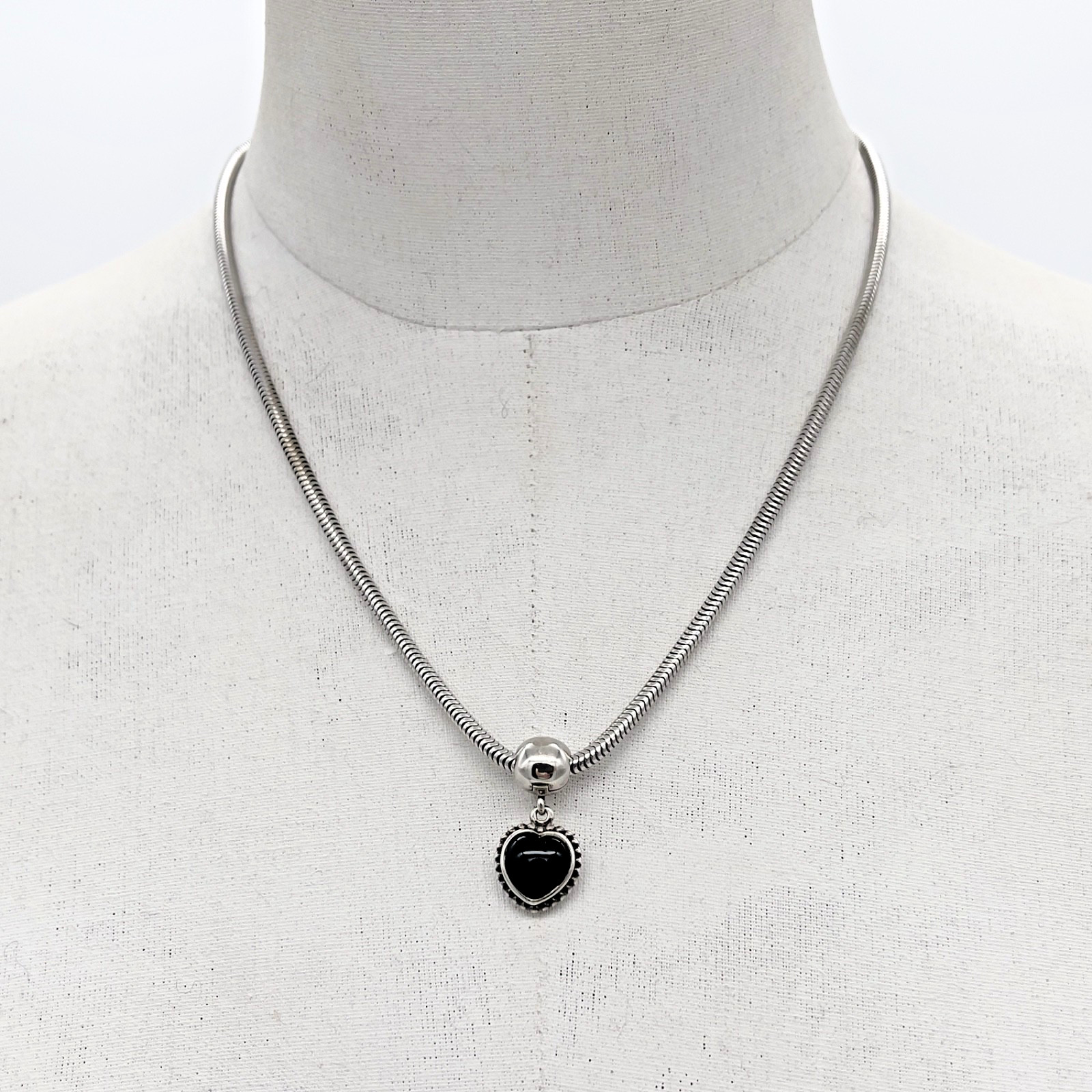 Persona 925 Silver Reversible Heart Snake Chain Necklace Black Stone 18” 24.8g