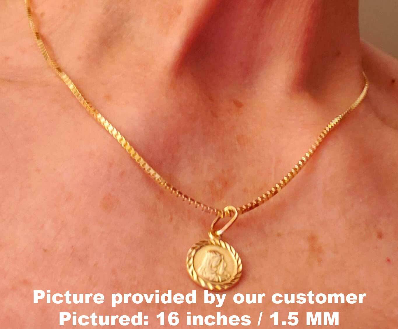 Solid 14K Yellow Gold Box Chain Necklace, 0.8MM To 2.0MM Wide, 13-30 inches