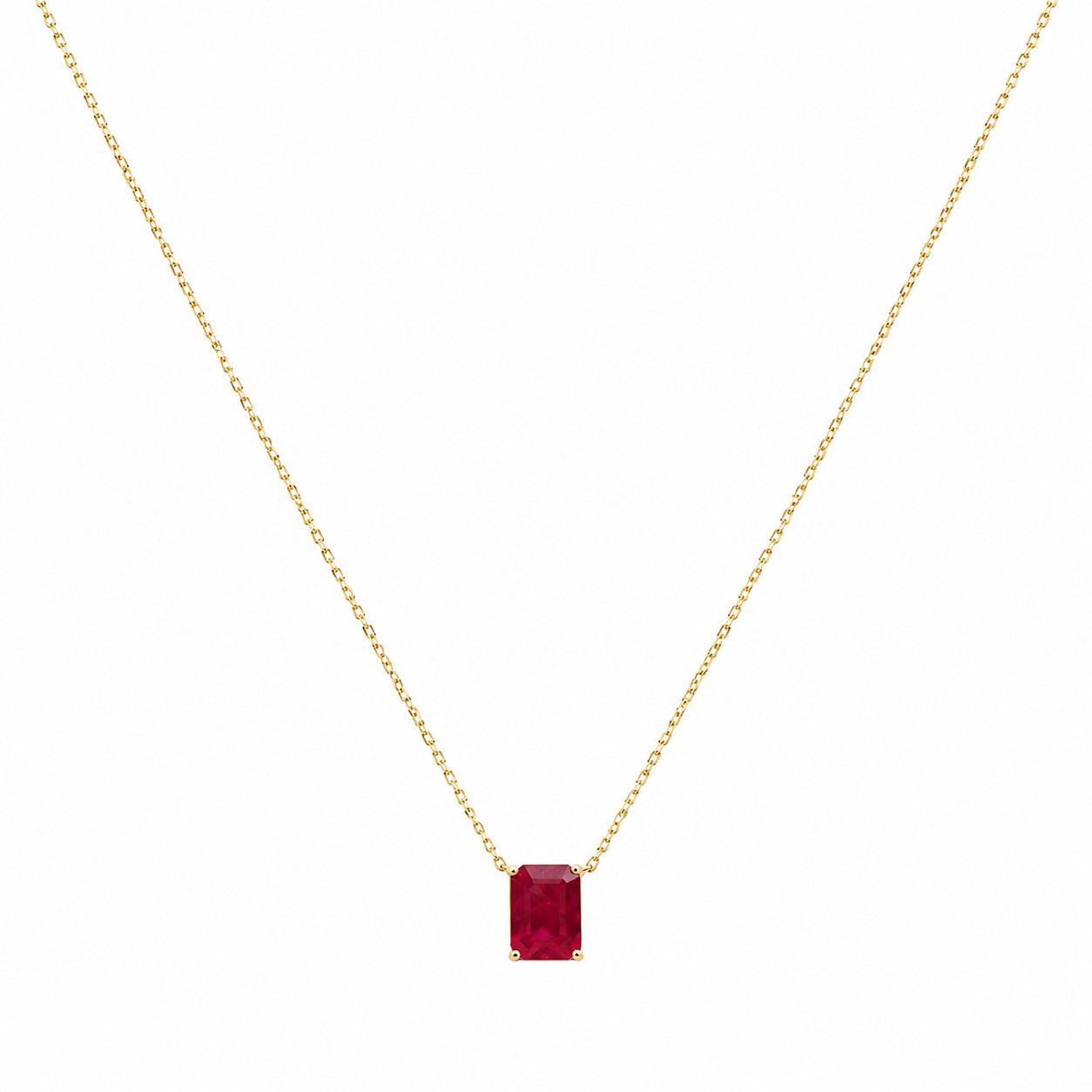 Red Ruby Necklace 18.0 In. 925 Sterling Silver 18K Gold Plated Handmade