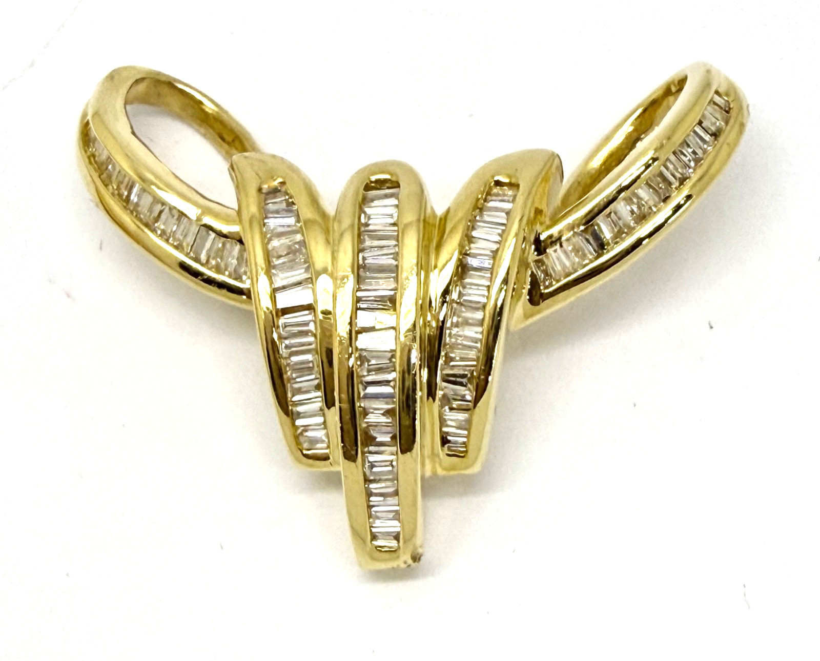 1.00 ctw Baguette Natual Diamonds 14k Yellow Gold Slide Pendant w/Card Appraisal