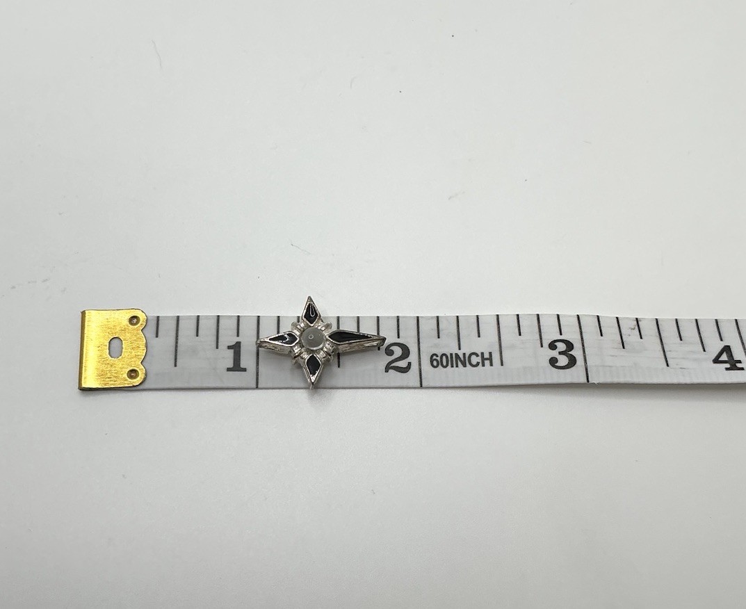925 Silver Cross Pendant Four-Pointed Star Black Enamel Inlay Center Stone 3/4”