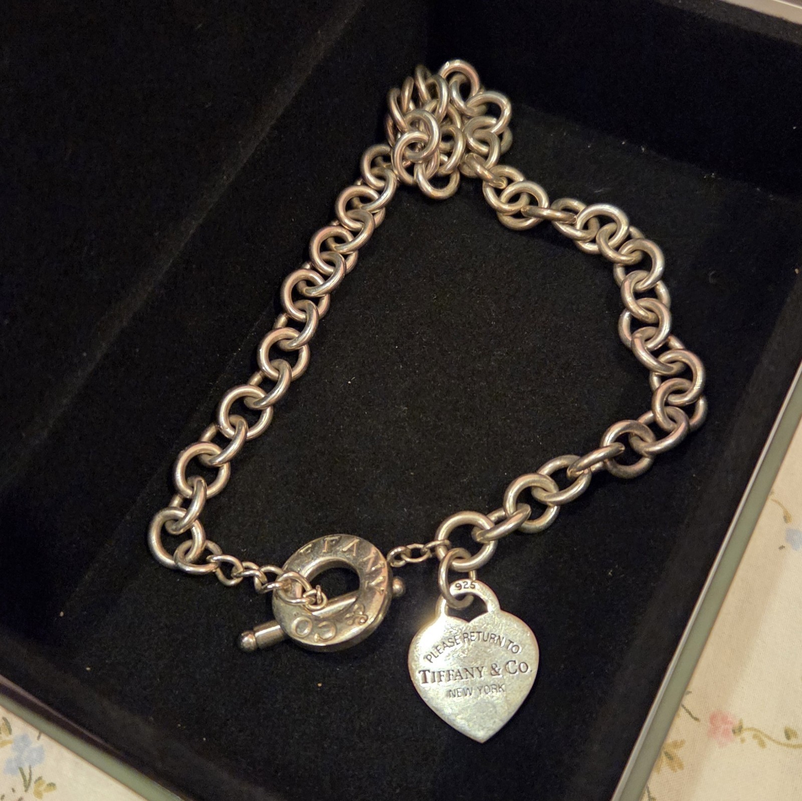 Please Return To Tiffany & Co Silver Heart Tag Toggle Chain Necklace 16.75″