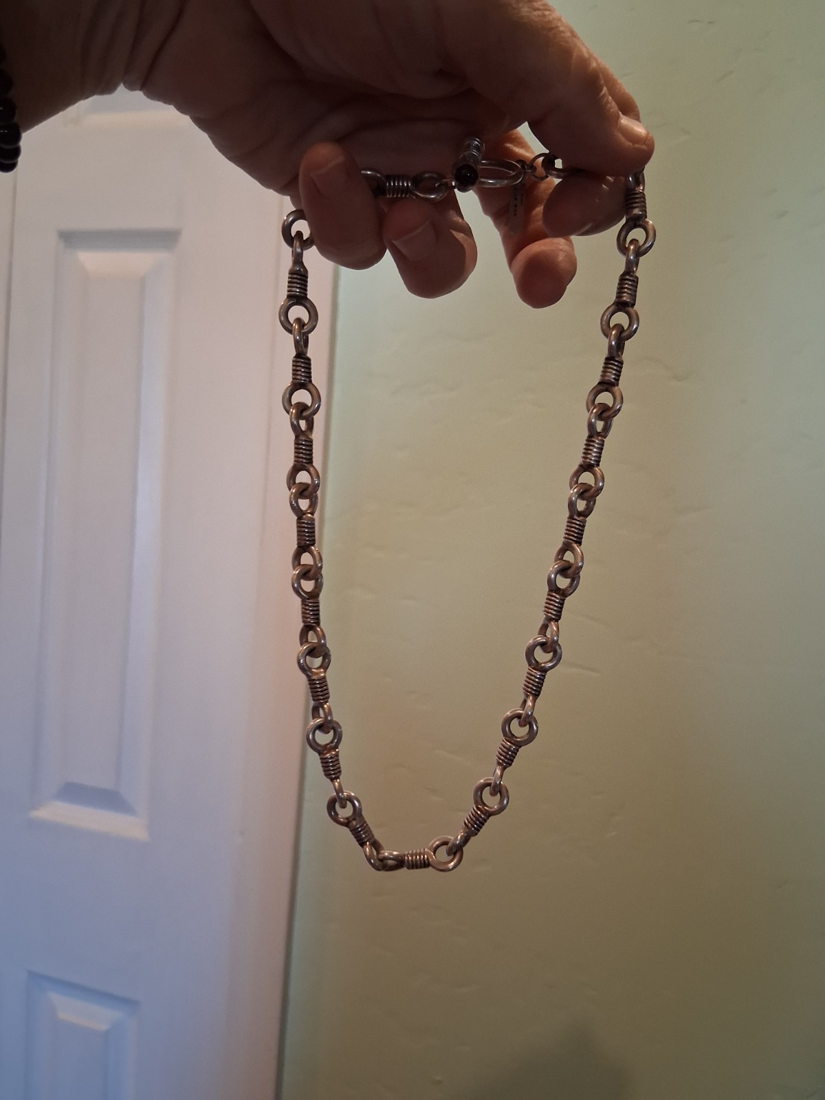 HEAVYWEIGHT UNIQUE Solid Links Double Garnet Toggle Necklace By DEZAN