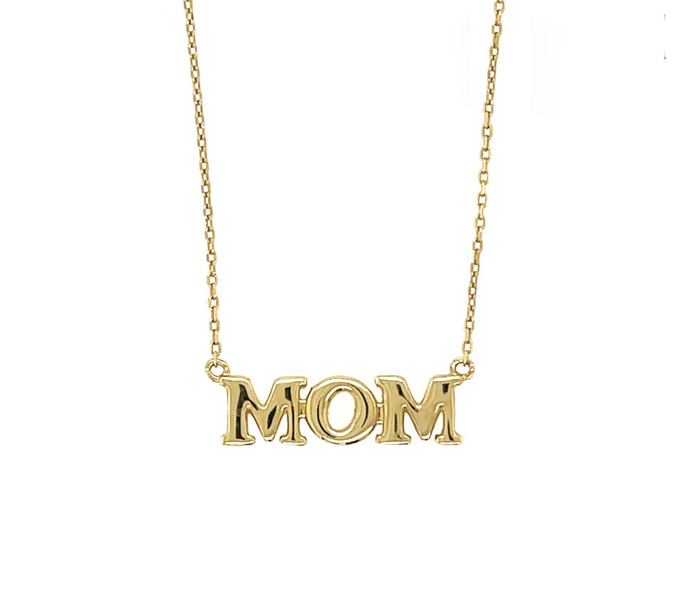14K Yellow/ White/ Rose Gold “MOM” Charm Necklace