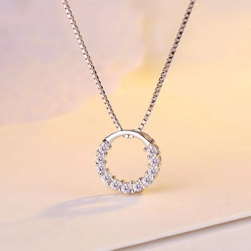 1.20Ct Round Cut VVS1 Moissanite Circle Pendant Necklace 14K White Gold Plated