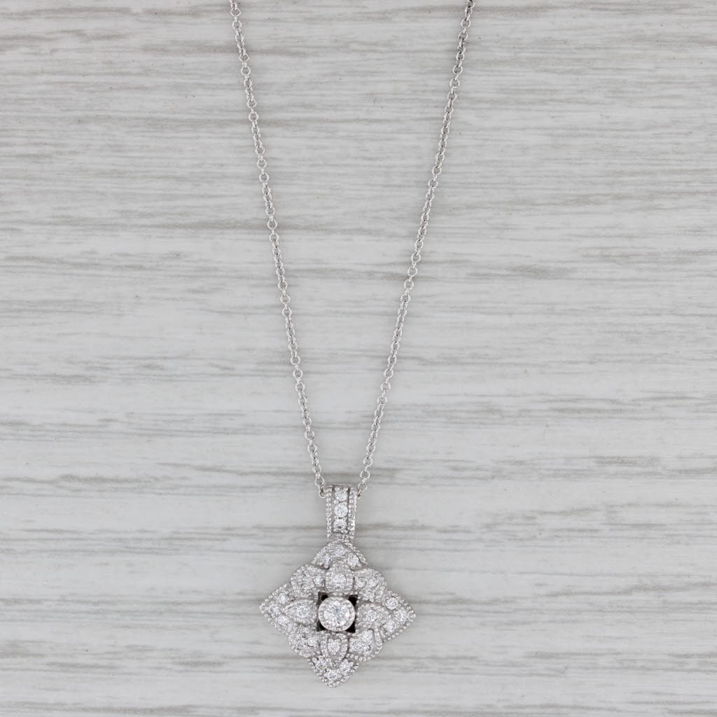 0.30ctw Diamond Flower Cluster Pendant Necklace 14k Gold 17.75″ Cable Chain