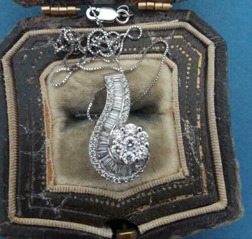 2Ct Round Cut VVS1/D Diamond Cluster Pendant 14k White Gold Over 18″ Free Chain
