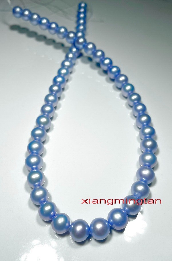 TOP luster 18″10-11mm REAL NATURAL south sea blue gray pearl necklace 14K gold