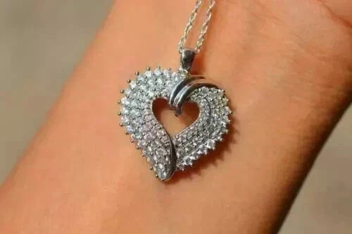 2 Ct Round Cut Moissanite Cluster Heart Love Pendant 14K White Gold Plated