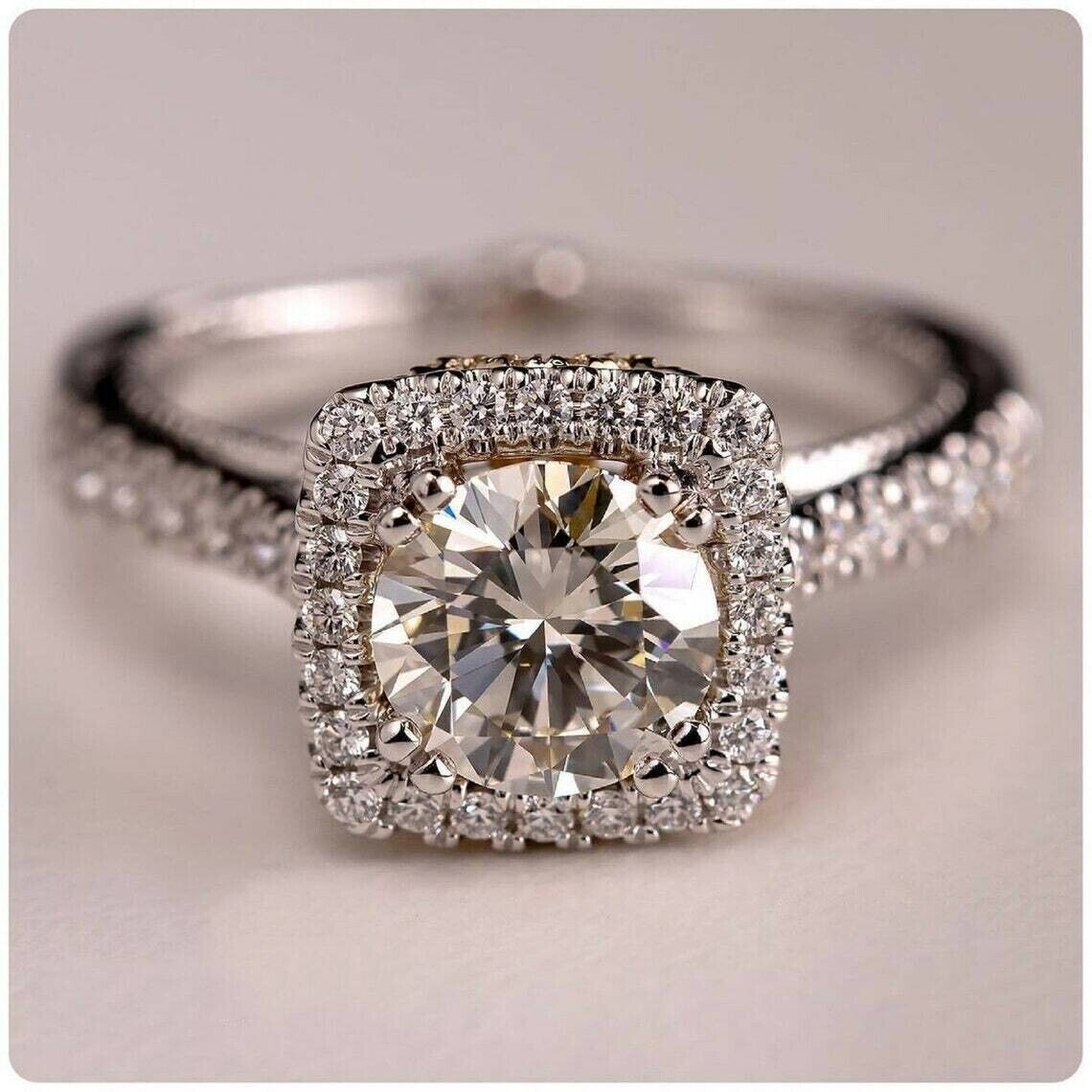 3.20 Ct Round Moissanite Vintage Art Deco Engagement Ring 14K White Gold Plated
