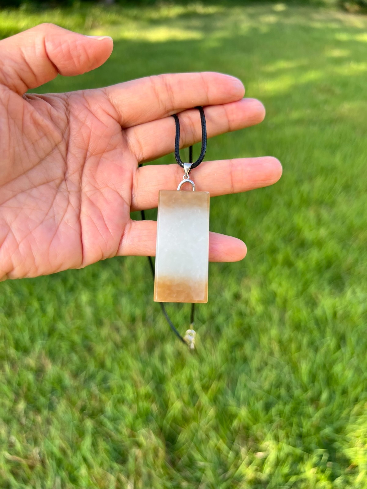 Genuine 100% Natural Nephrite Jade Golden Brown Wushi Plaque 无事牌 Pendant H394 6