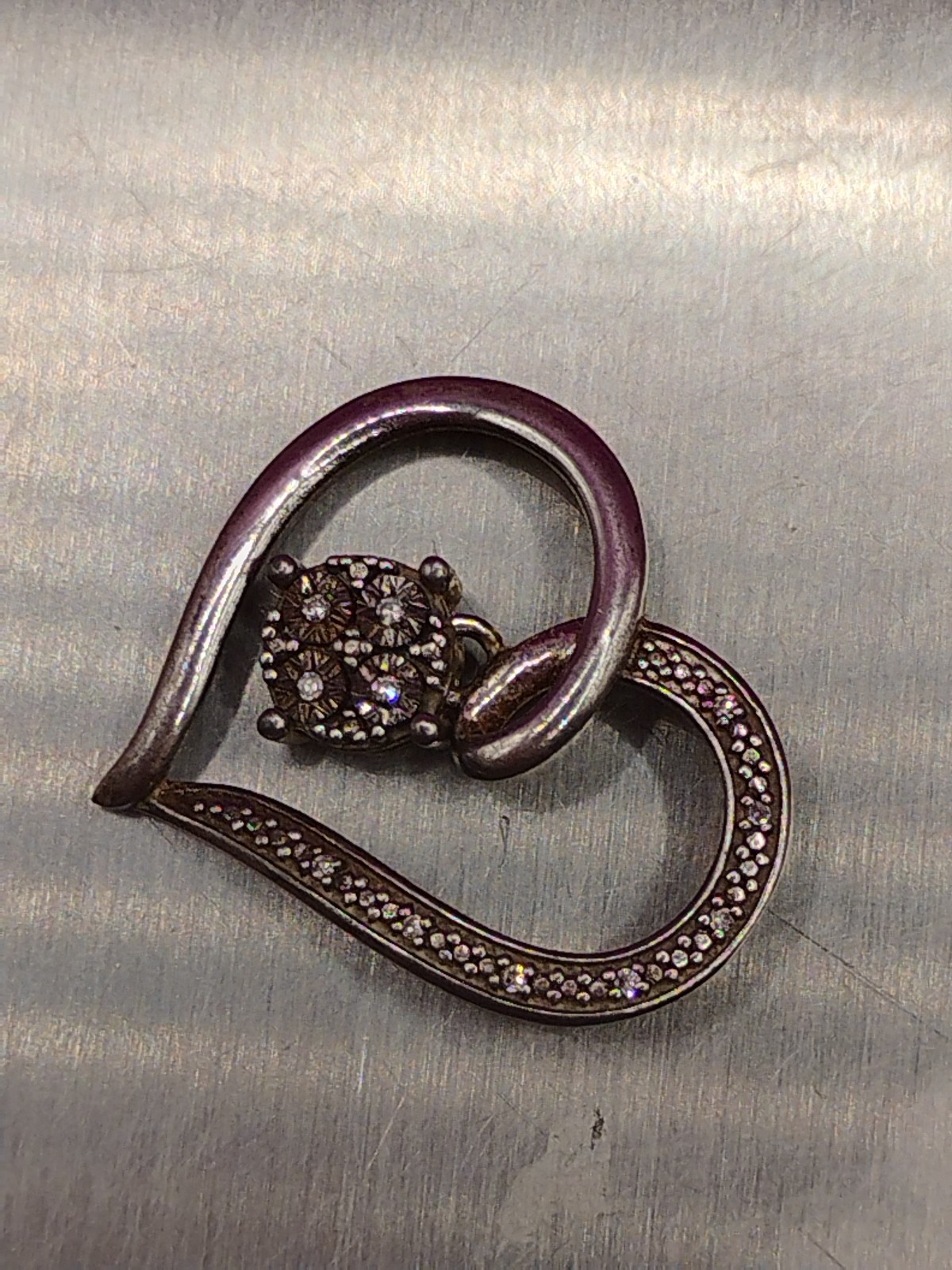 925 Sterling Silver Pave 1/10ctw Diamond Heart Pendant Pre-owned 2.1g
