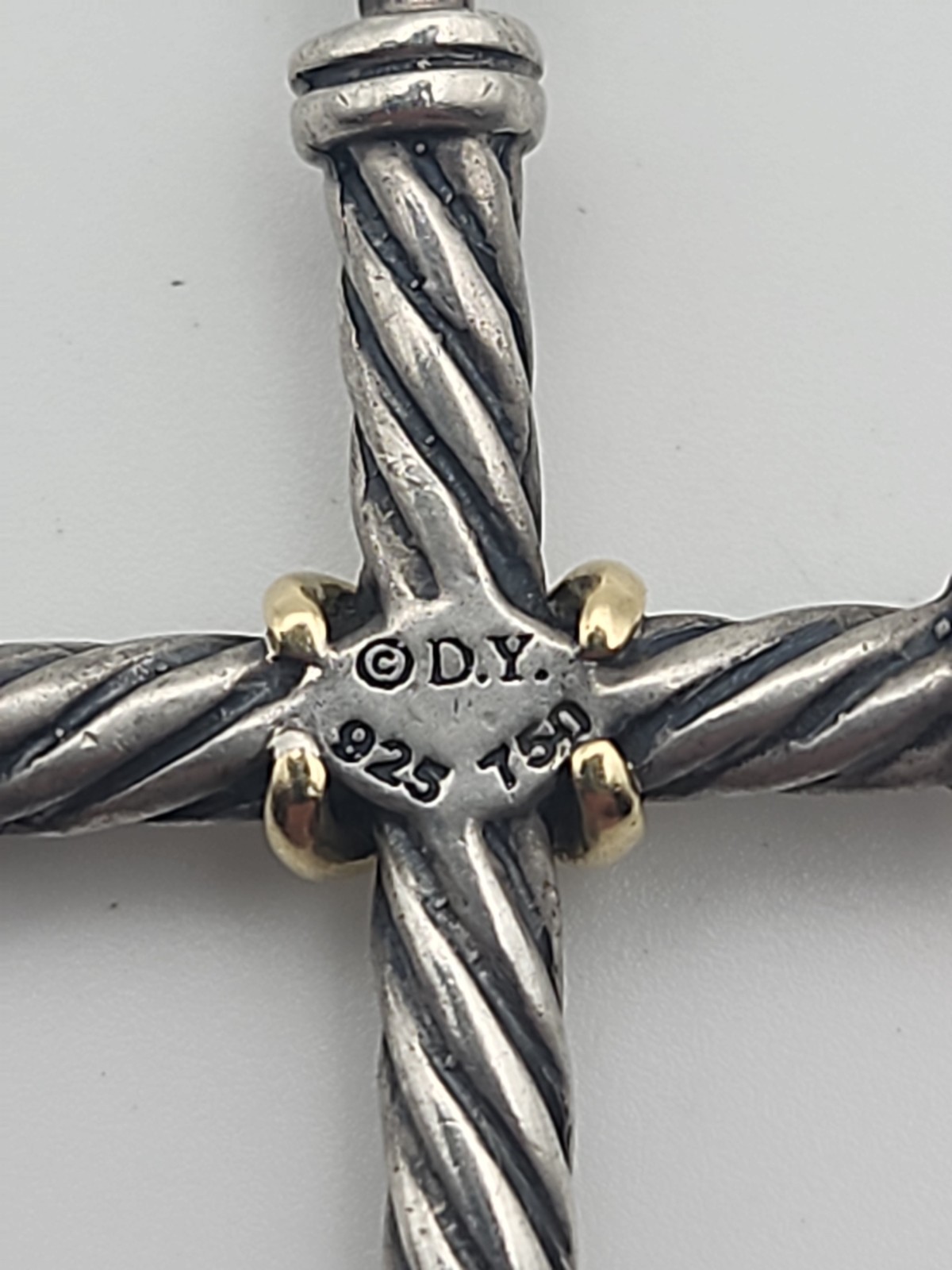 David Yurman 18k & Sterling Cable Cross 1 1/2 inch