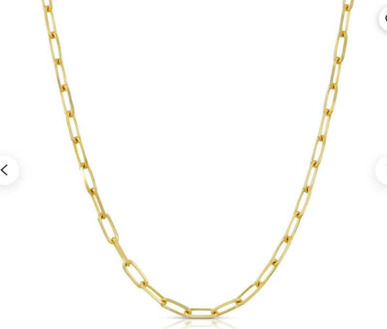 14K Solid Yellow Gold 3 mm Paperclip Chain Link Layer Thin Necklace Bracelet
