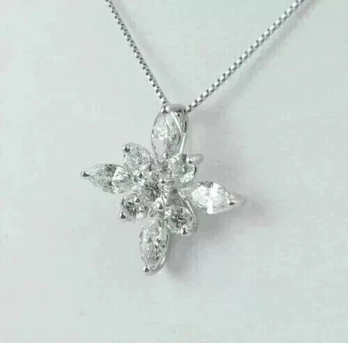 Real Moissanite 2Ct Marquise Cut Women’s Beauty Pendant 14K White Gold Plated