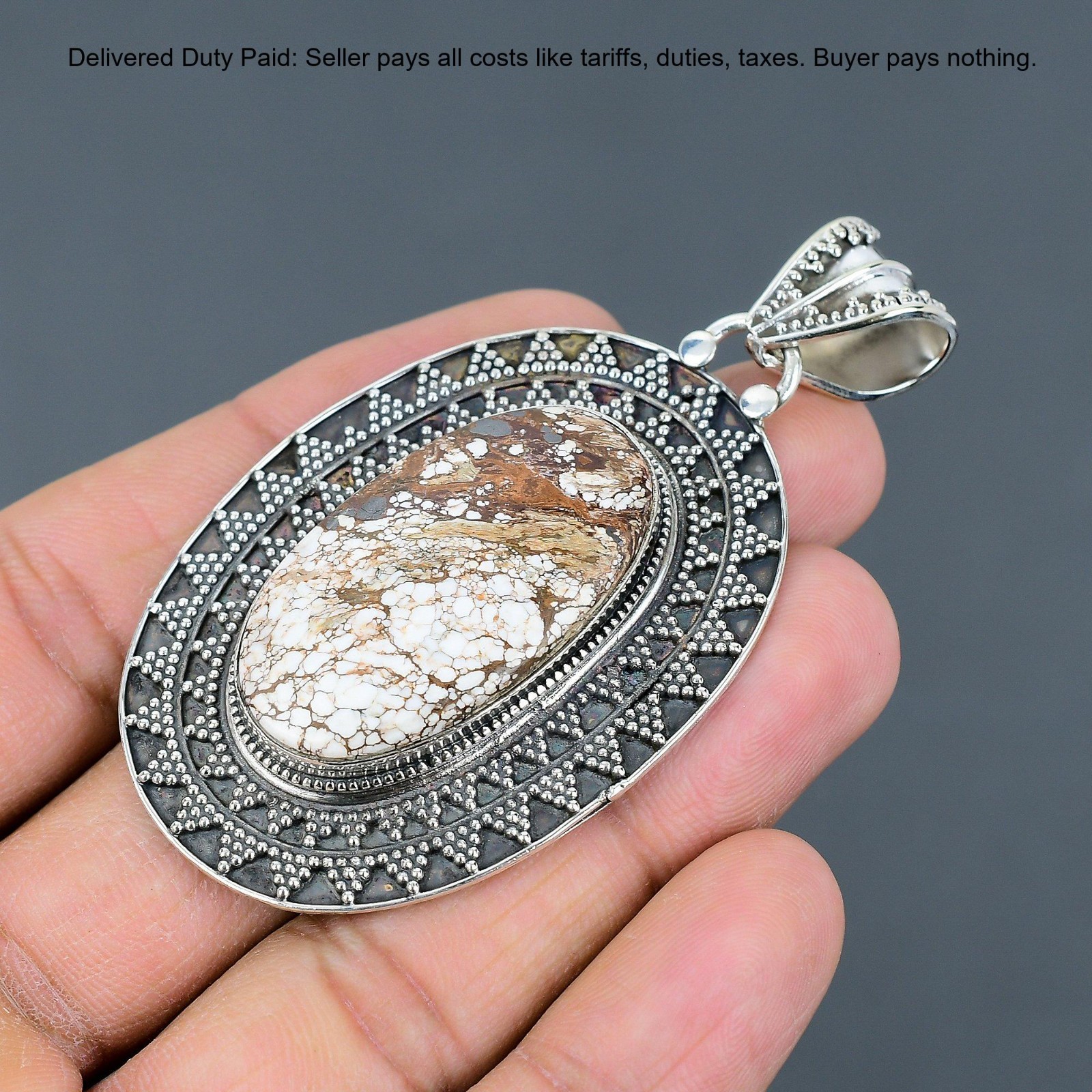 Sterling Silver Wild Horse Magnesite Stone Birthday Vintage Anniversary Pendant