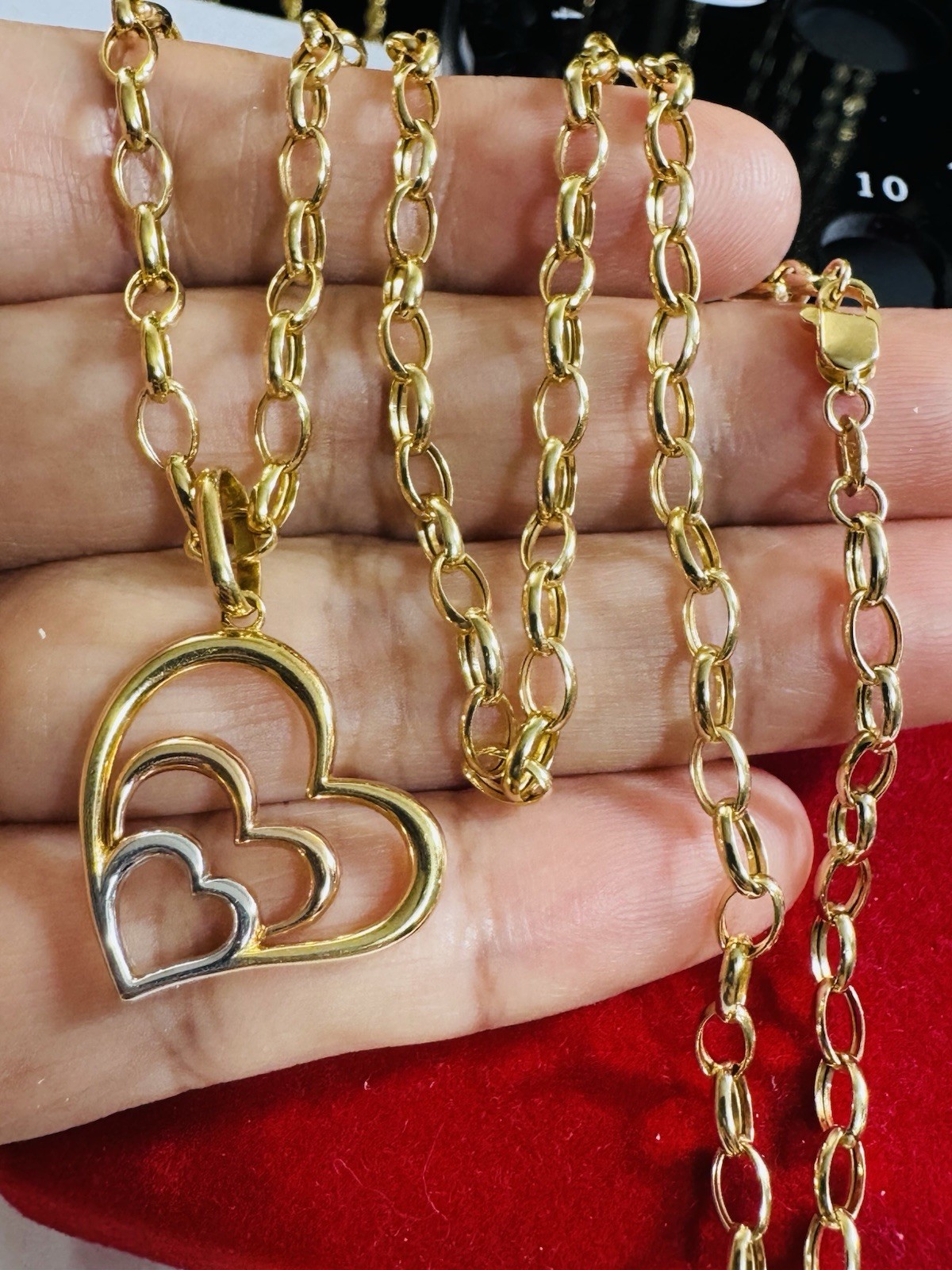 18K 750 Real Find Pure Tricolor Gold Heart Necklace 19.7/20” Inch Long 6.7g 4mm