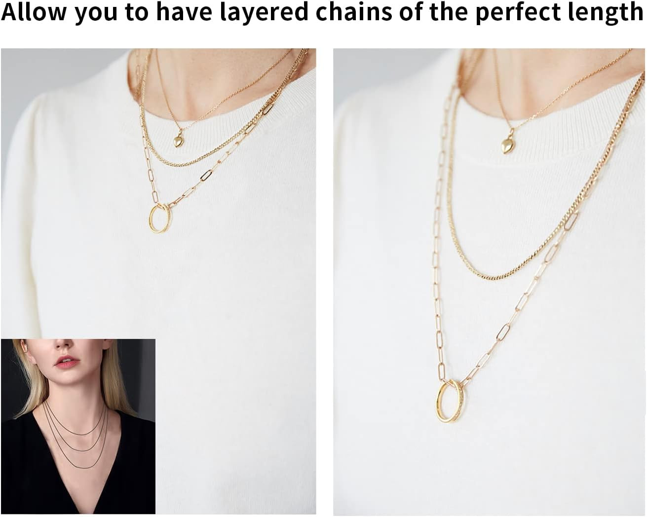 925 Sterling Silver Necklace Extender, 3 Pcs 14K Gold Plated Durable Chain Exten