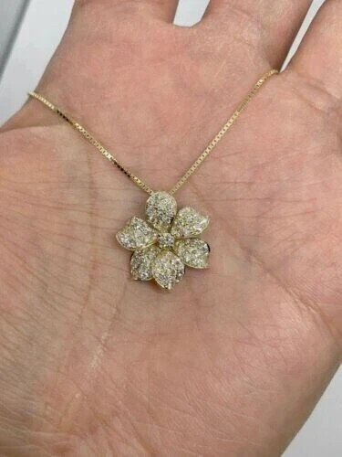 2Ct Round Cut Lab Created Diamond Flower Pendant 14K Yellow Gold Finish