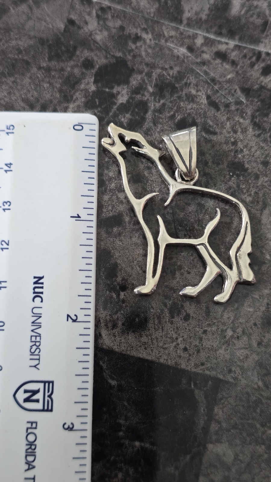 Silver Howling Wolf Outline Pendant Charm Animal Style Metal No Stone Jewelry