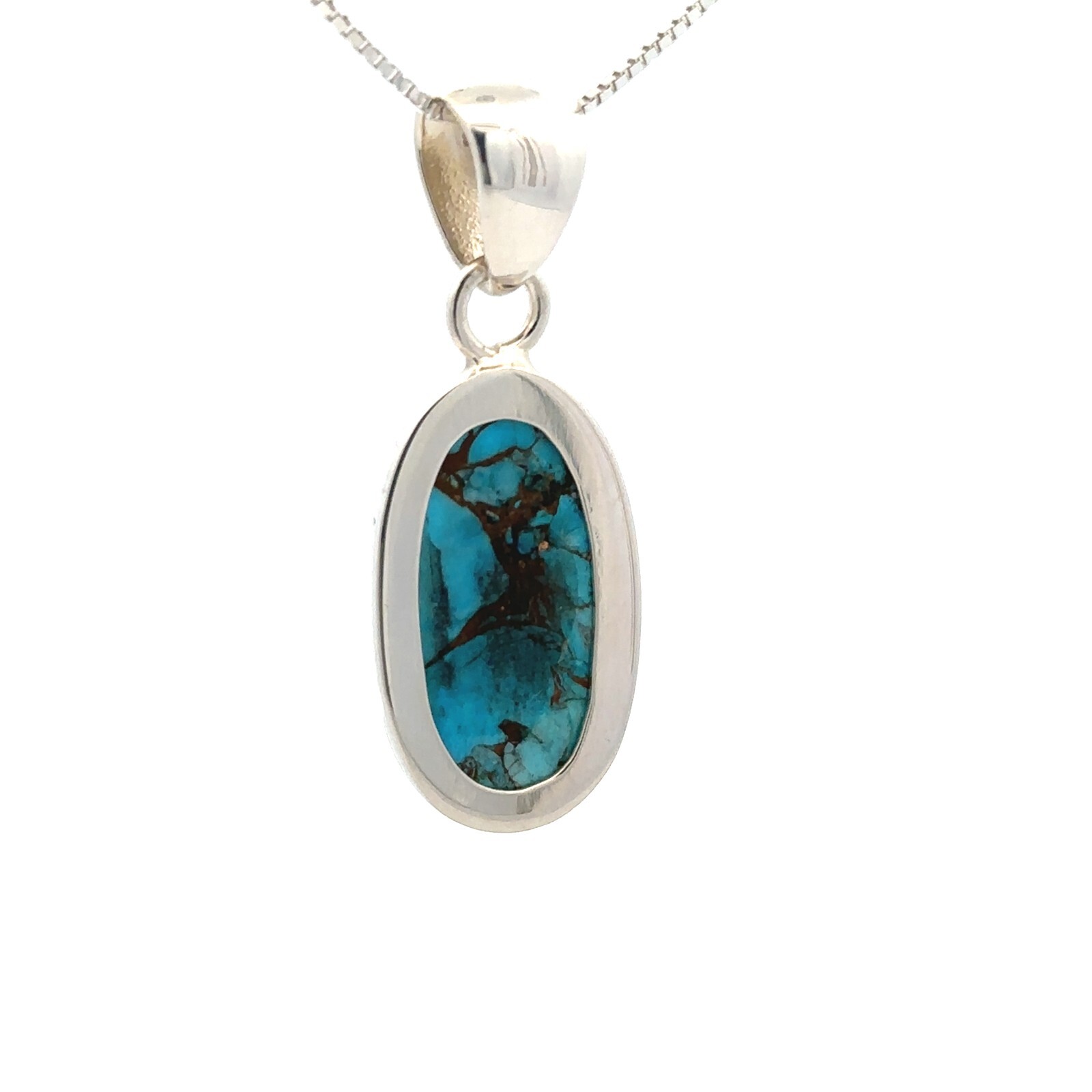 Sterling Silver Copper Turquoise Pendant (5/8 x 1 1/2 Inch) Charles Albert