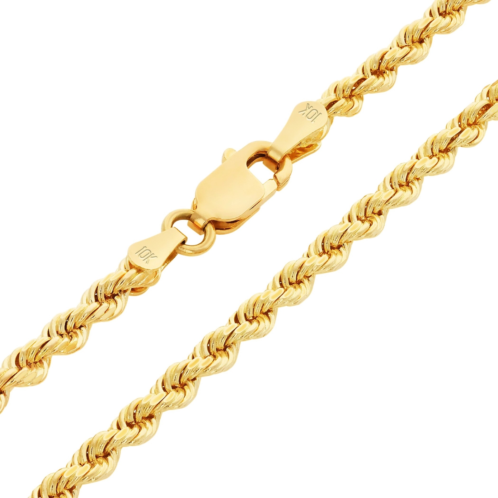 10K Yellow Gold 3mm Diamond Cut Rope Chain Pendant Necklace Mens Womens 16″- 30″