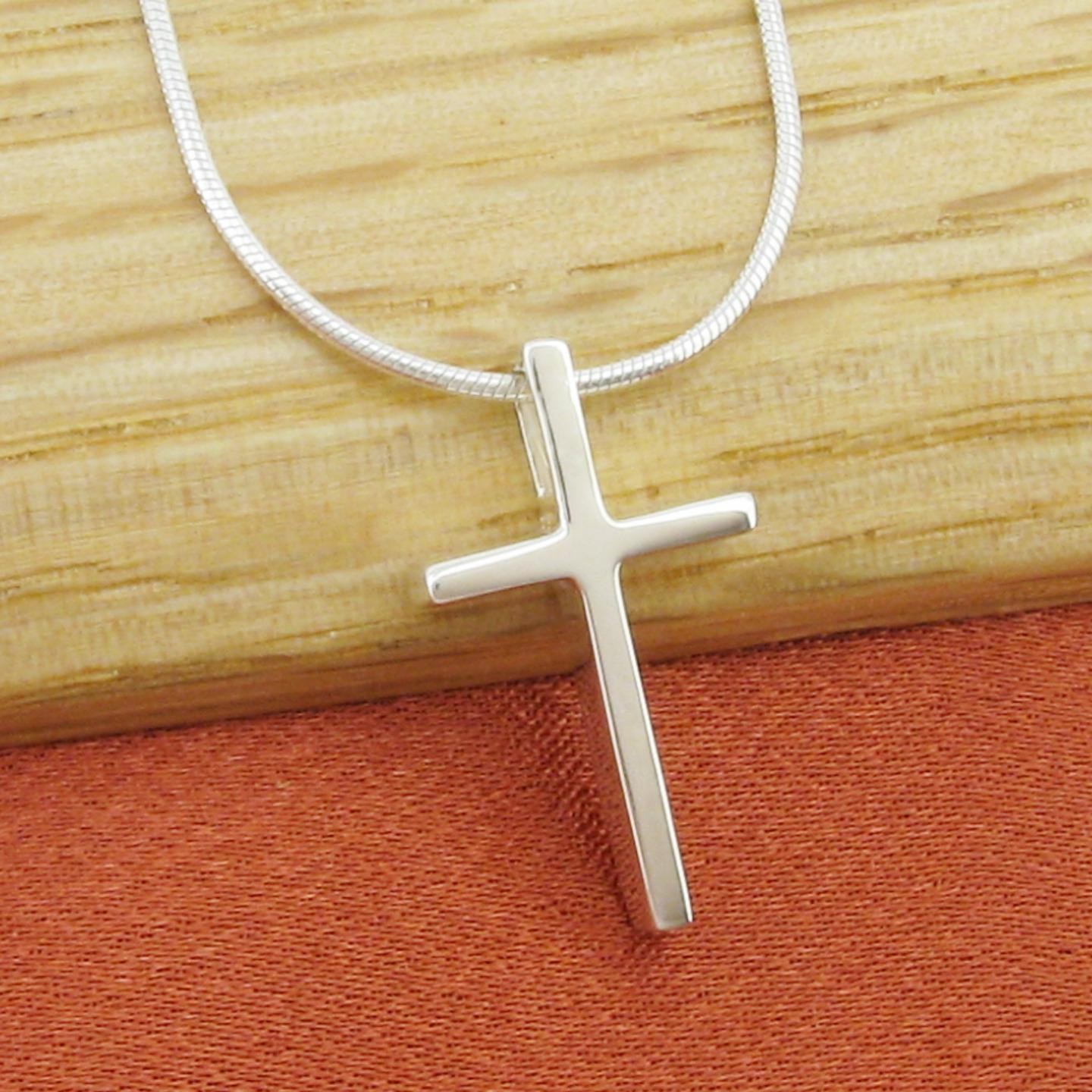 Deep Small Cross Pendant – SOLID ‘925’ Sterling Silver – Chain Choice!