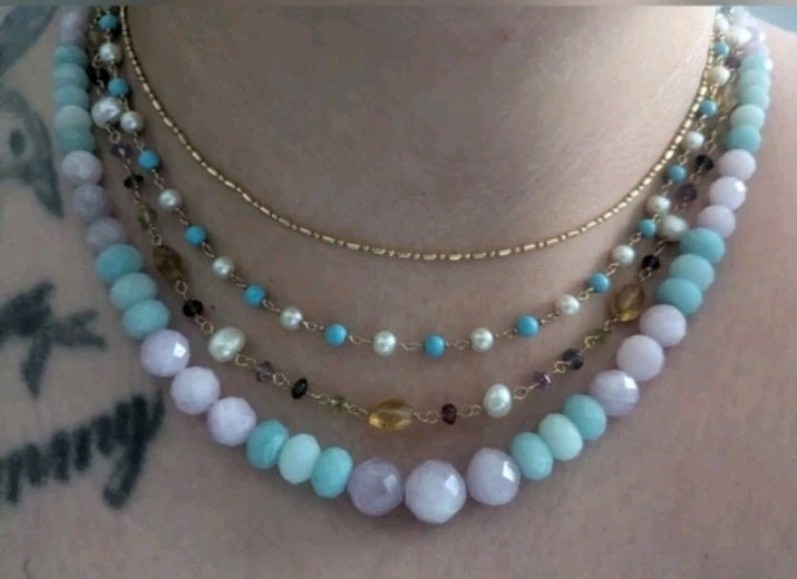 Jay King Pink Kunzite and Blue Amazonite Beaded Gemstone Necklace Women’s Summer