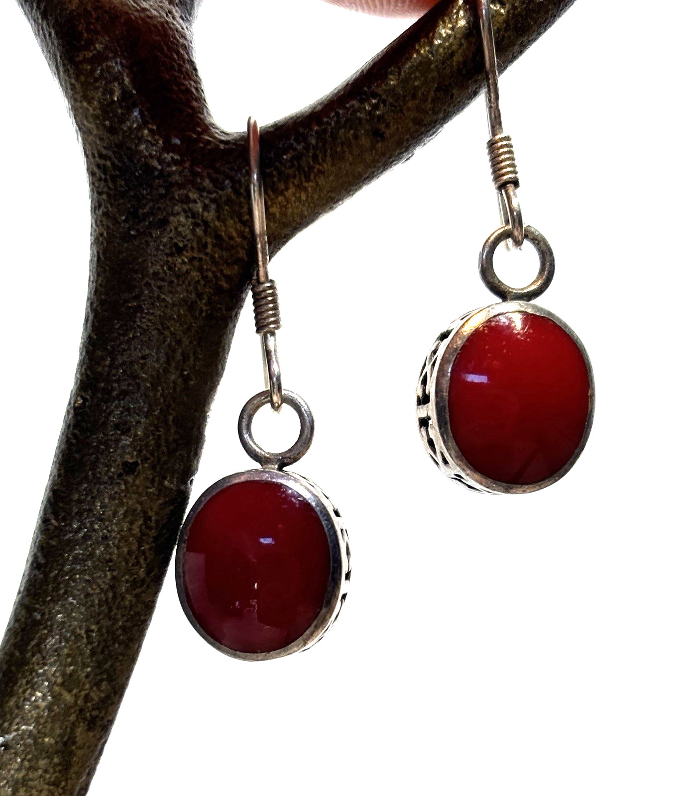 Silpada Red Reversible Filigree Sterling Silver Red Stone Pendant & Earrings