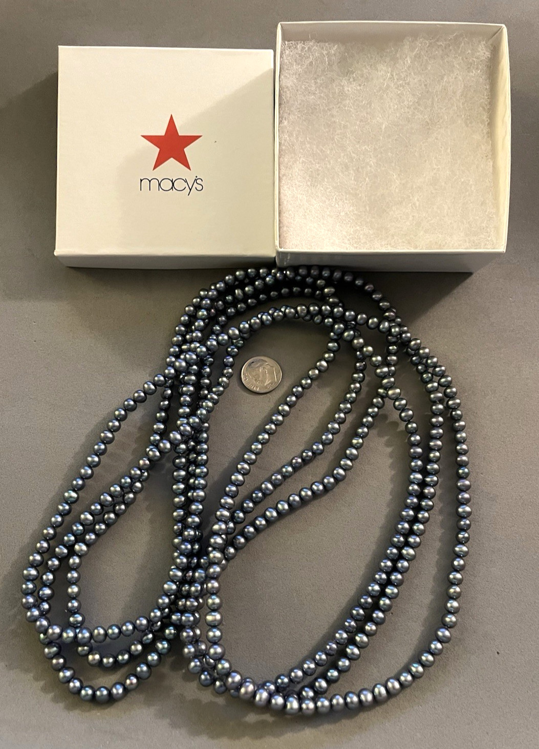 Macy’s 6 mm Silver Peacock Luster Fresh Water Pearl Endless 100” Necklace Mint