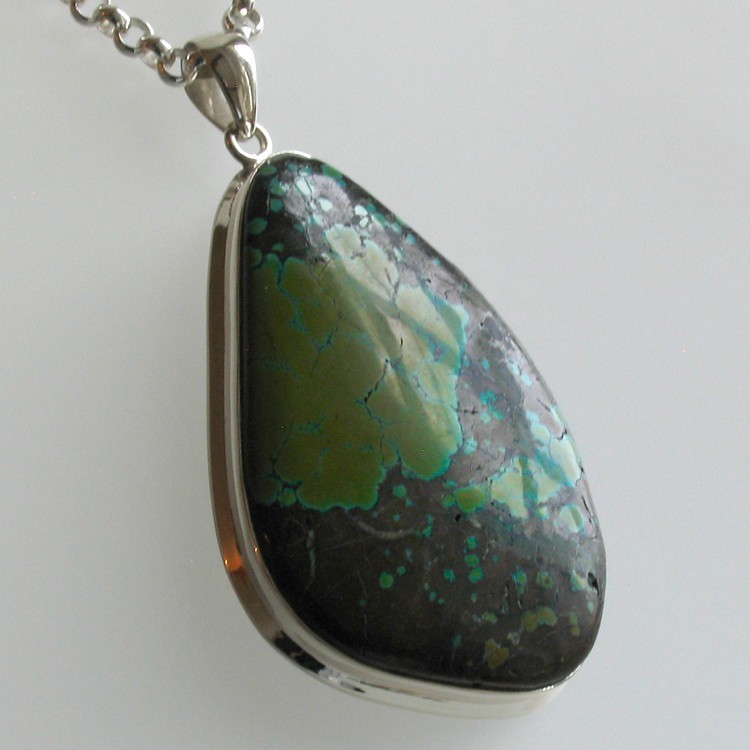 Very Large, Asymmetrical, Natural Turquoise Pendant Set in Sterling Silver
