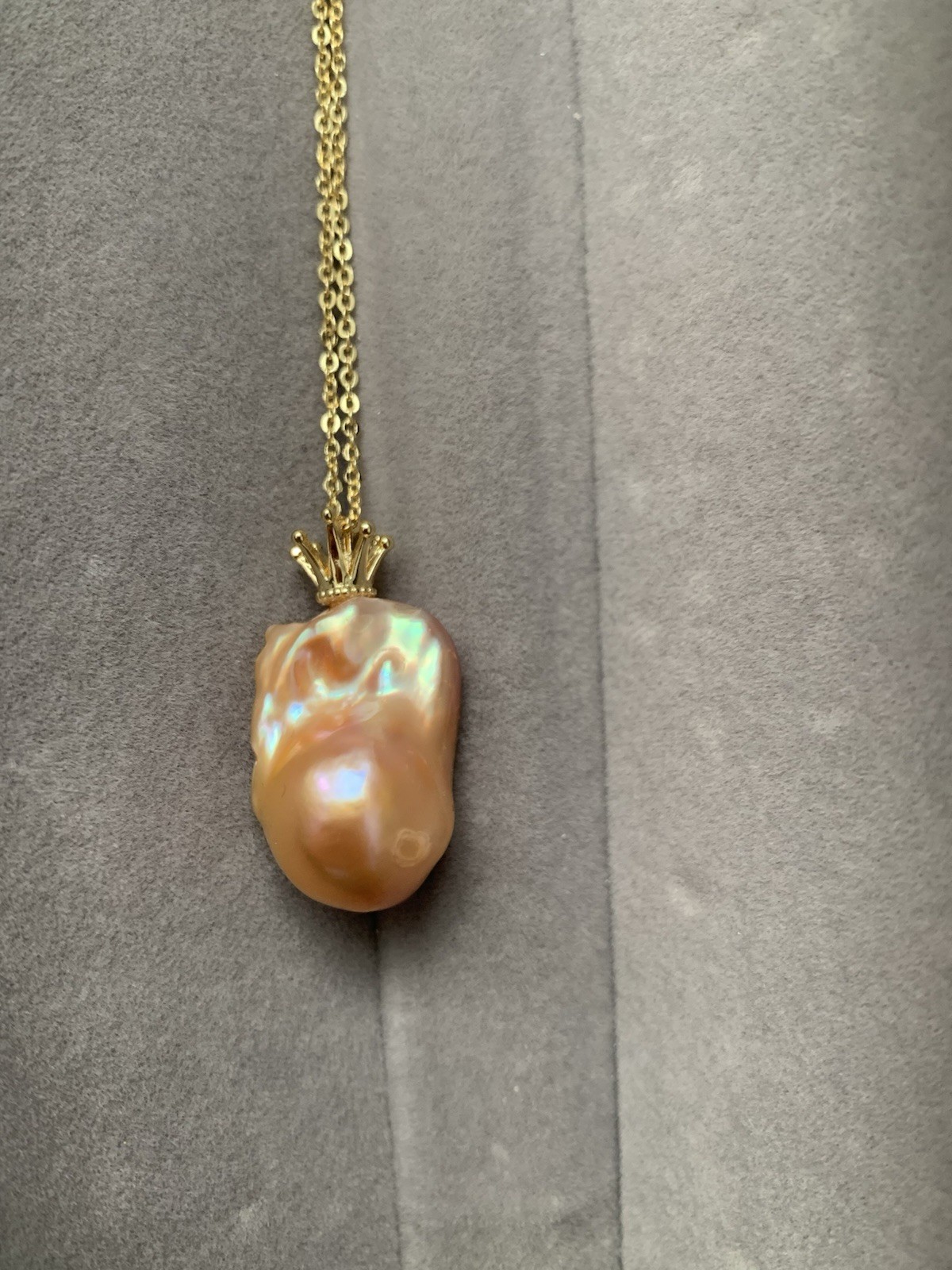 Handcrafted Iridescent Baroque Pearl Pendant Pick 14K Gold Plated Necklace 18″