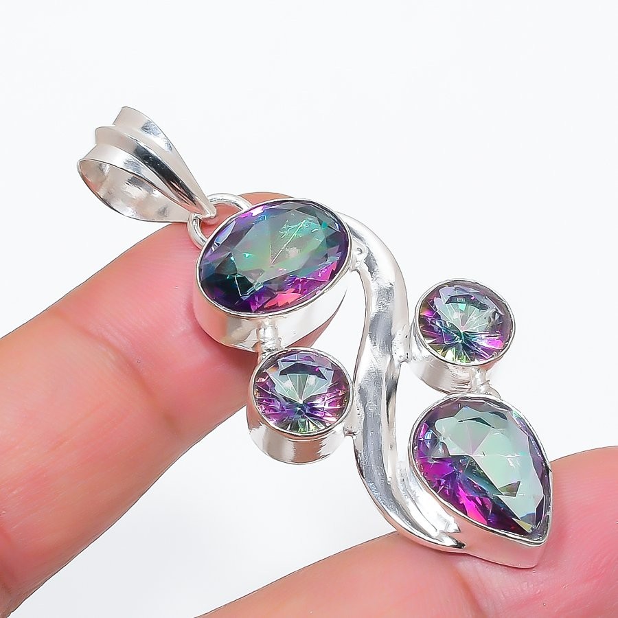 Mystic Topaz Gemstone Handmade 925 Sterling Silver Jewelry Pendant Size 2″