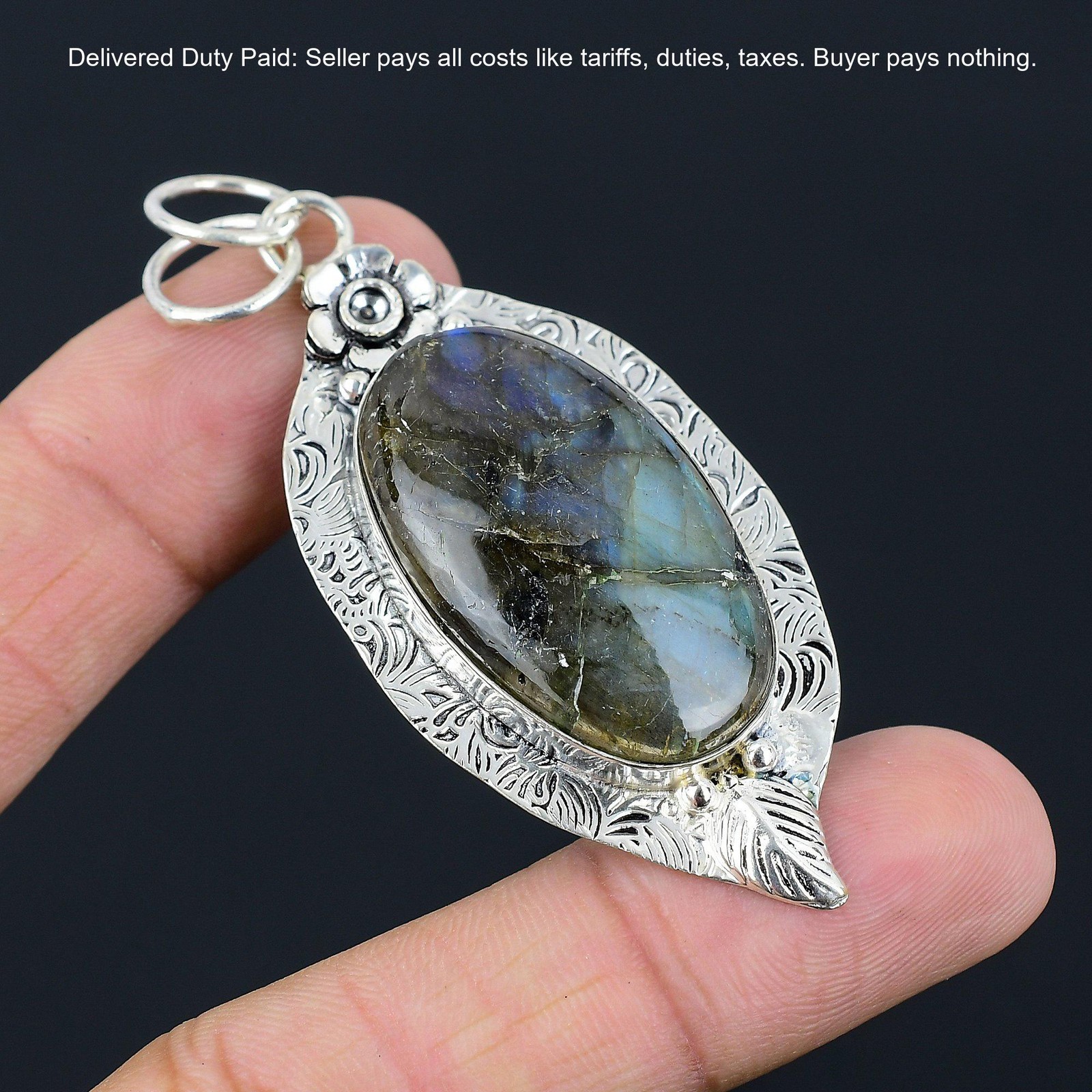925 Silver Oval Labradorite Gemstone Handcrafted Trendy Boho New Pendant Jewelry