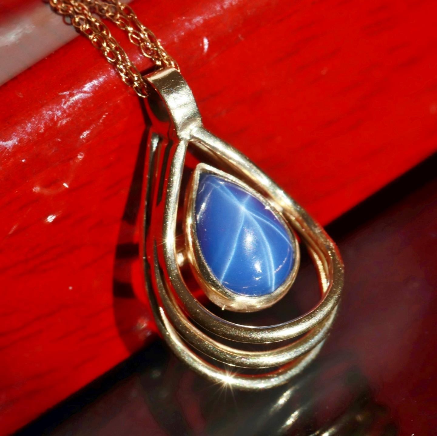 14k yellow gold pendant 1.45ct lab created blue star sapphire charm 2.45gr N3738