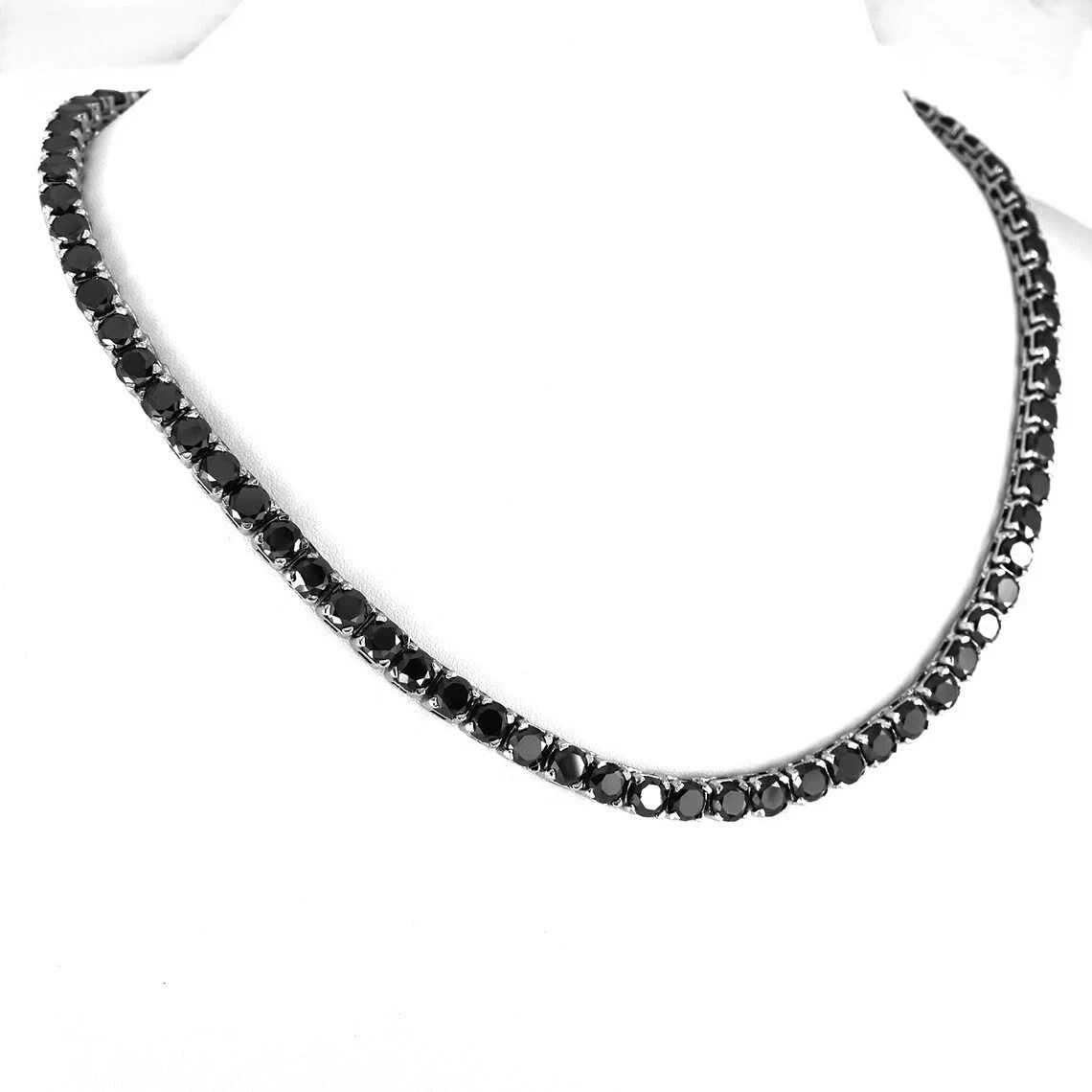 18ct Round Lab Created Black Diamond Tennis Necklace 14k White Gold Plated