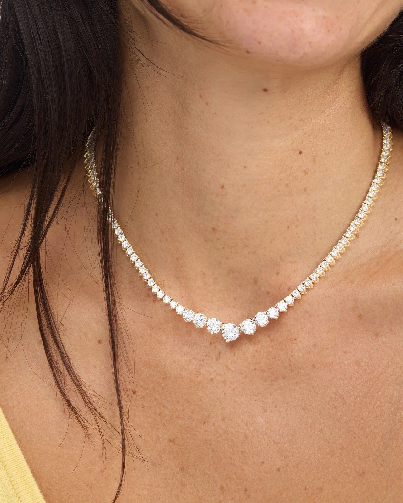 24 CTW Created Graduated Round Cut Diamond Tennis Women Necklace 14K Gold Plated