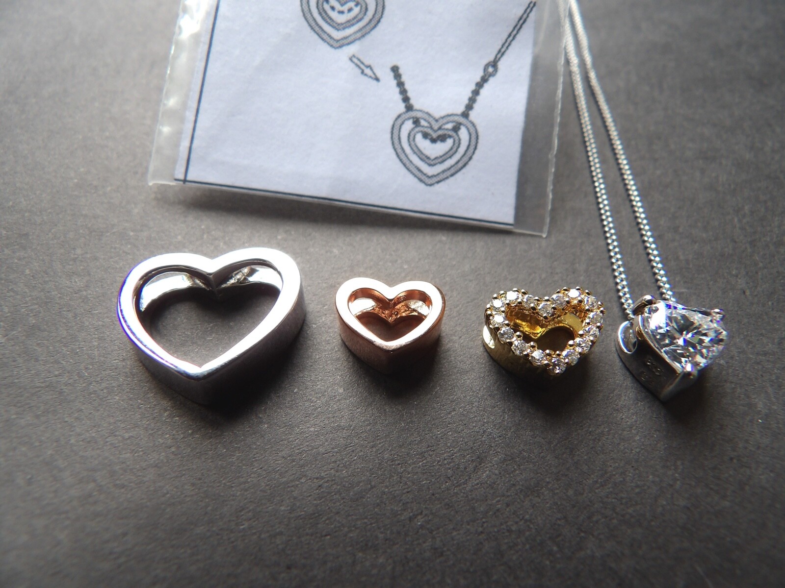 Heart Crystal Necklace Rose Gold Plated Sterling Silver 925 Interchangeable 45cm