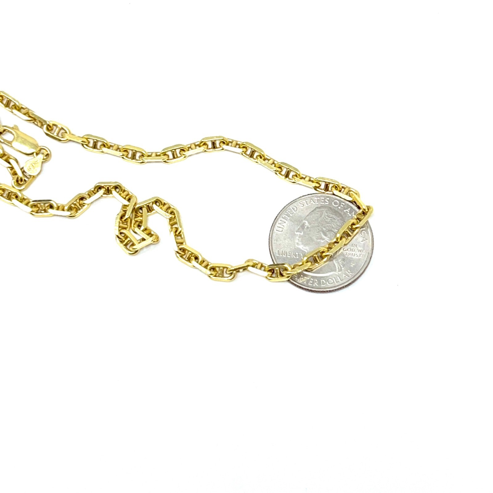 14k Solid Yellow Gold 4mm Anchor Mariner Necklace – 24″ – 26.9g