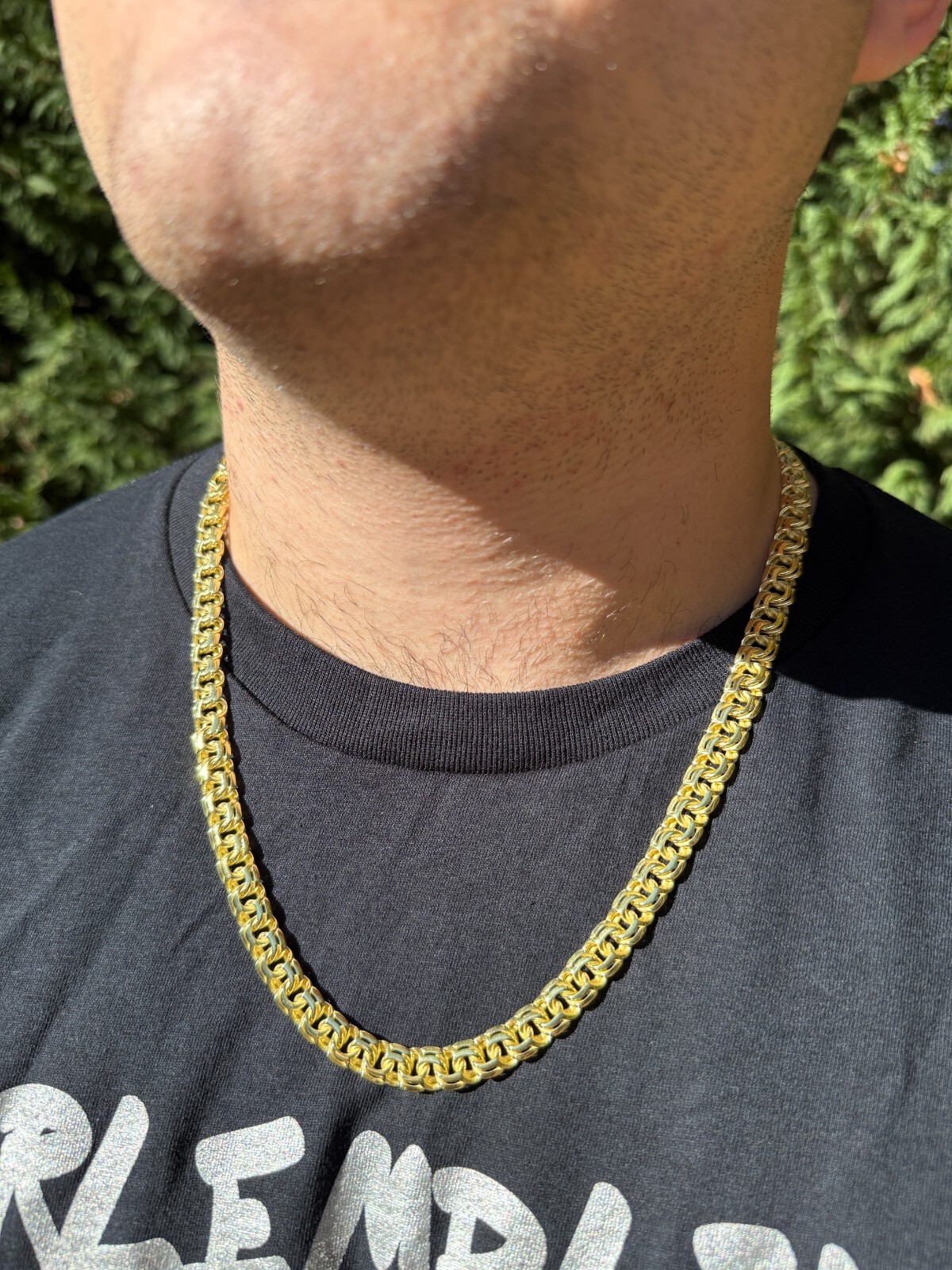 Handmade 9mm Bismark Garibaldi Chino Chain 14k Gold Over 925 Silver Necklace