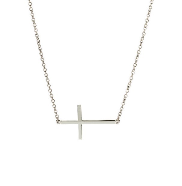 925 Sterling Silver Cross Necklace Sideways Cross 16 – 17 Inch Adjustable Chain