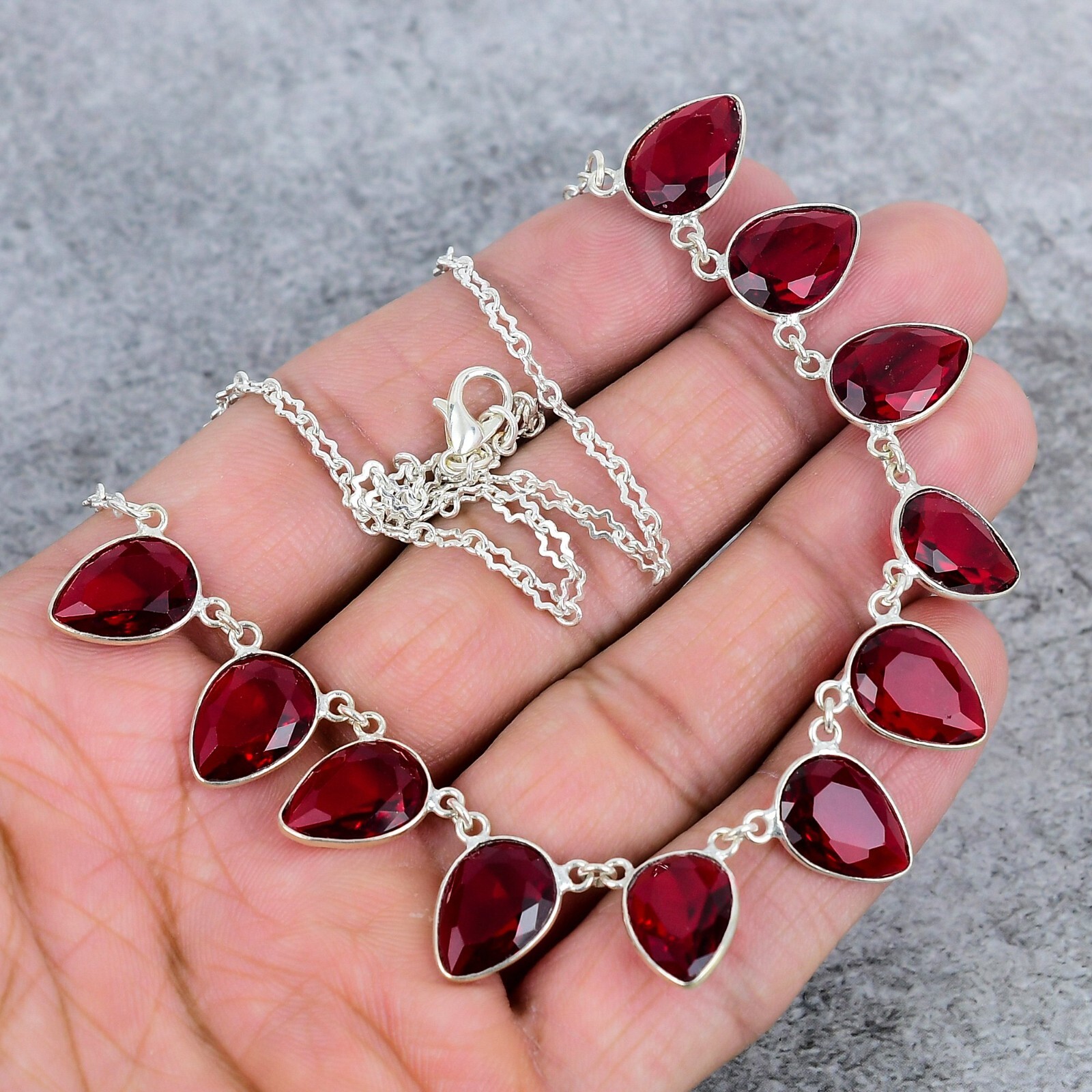 Garnet Gemstone Necklace 925 Sterling Silver Ethnic Jewelry Gift For Her – 18″