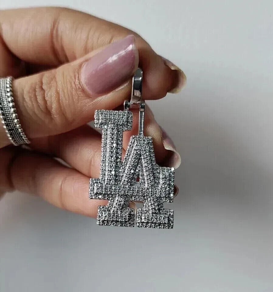 2.20CT Round Real Moissanite LA Customized Letter Pendant 14K White Gold Plated